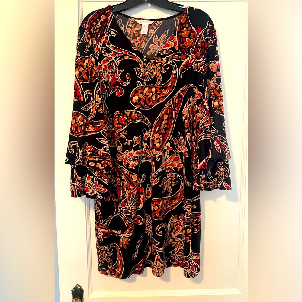 Paisley Black, Red and Tan Dress by London Times